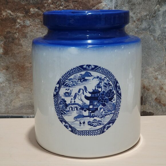 Vintage Blue Willow Canister with Lid Storage Jar XL